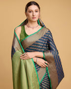 Vedant Vastram Soft Litchi Silk Kanjeevaram Silk Saree - Navy - Distacart
