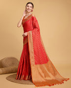 Vedant Vastram Soft Litchi Silk Kanjeevaram Silk Saree - Red - Distacart