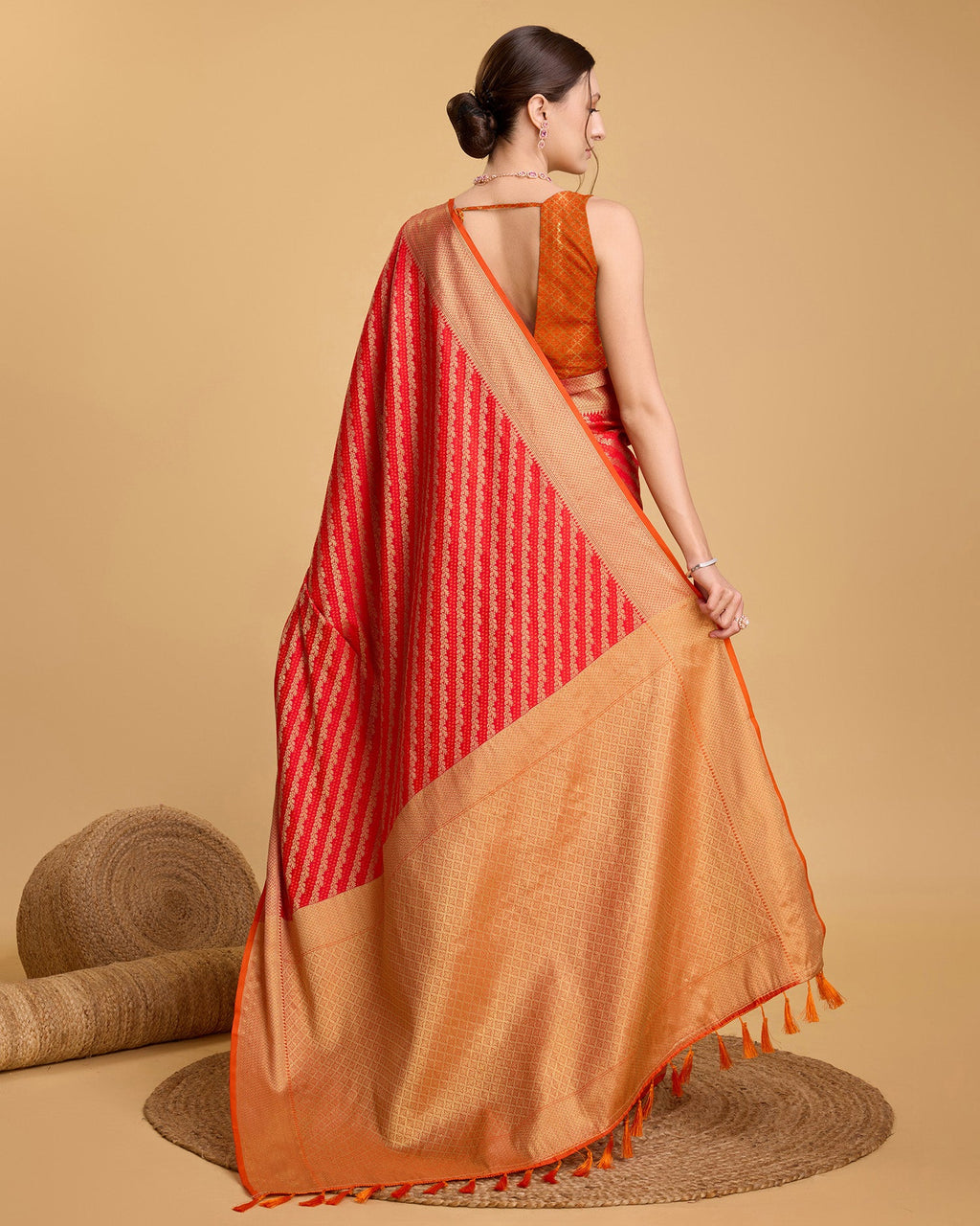 Vedant Vastram Soft Litchi Silk Kanjeevaram Silk Saree - Red - Distacart