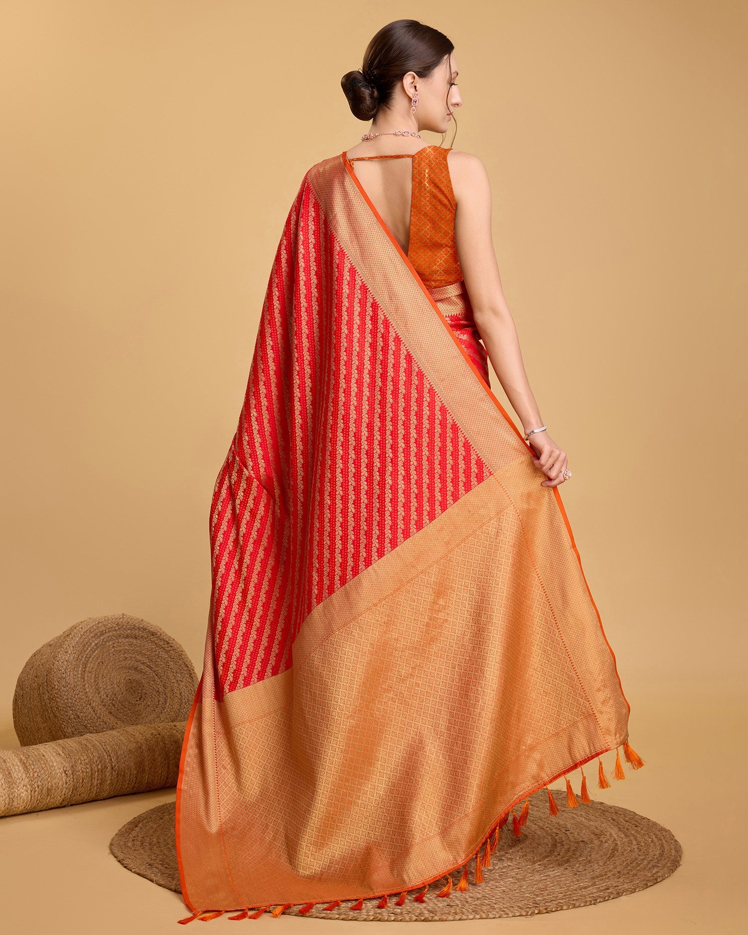 Vedant Vastram Soft Litchi Silk Kanjeevaram Silk Saree - Red - Distacart