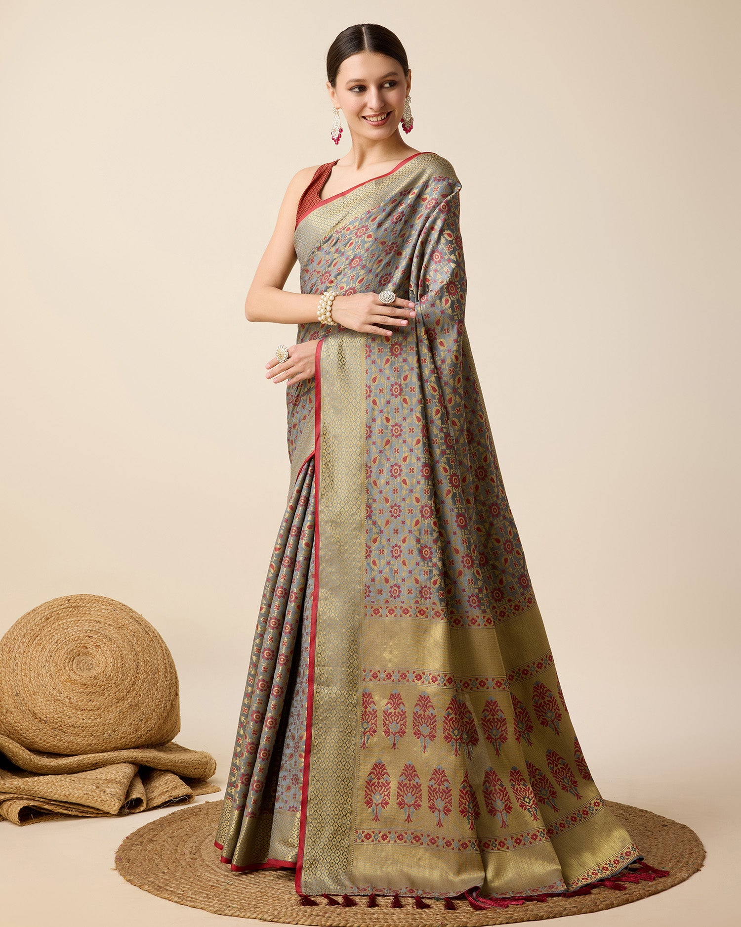 Vedant Vastram Soft Litchi Silk Kanjeevaram Silk Saree - Maroon - Distacart