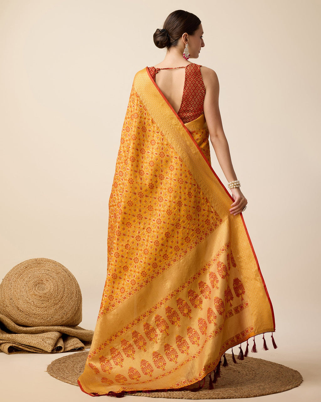 Vedant Vastram Soft Litchi Silk Kanjeevaram Silk Saree - Mustard - Distacart
