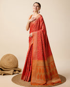 Vedant Vastram Soft Litchi Silk Kanjeevaram Silk Saree - Orange - Distacart