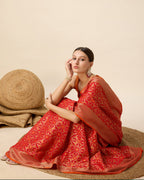 Vedant Vastram Soft Litchi Silk Kanjeevaram Silk Saree - Orange - Distacart