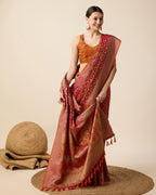 Vedant Vastram Soft Litchi Silk Kanjeevaram Silk Saree - Rani - Distacart