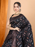 Vedant Vastram Soft Litchi Silk Banarasi Silk Jacquard Saree - Black - Distacart