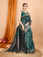 Vedant Vastram Soft Litchi Silk Banarasi Silk Jacquard Saree - Green - Distacart
