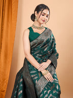 Vedant Vastram Soft Litchi Silk Banarasi Silk Jacquard Saree - Green - Distacart