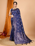 Vedant Vastram Soft Litchi Silk Banarasi Silk Jacquard Saree - Navy Blue - Distacart