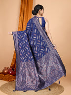Vedant Vastram Soft Litchi Silk Banarasi Silk Jacquard Saree - Navy Blue - Distacart