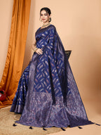 Vedant Vastram Soft Litchi Silk Banarasi Silk Jacquard Saree - Navy Blue - Distacart