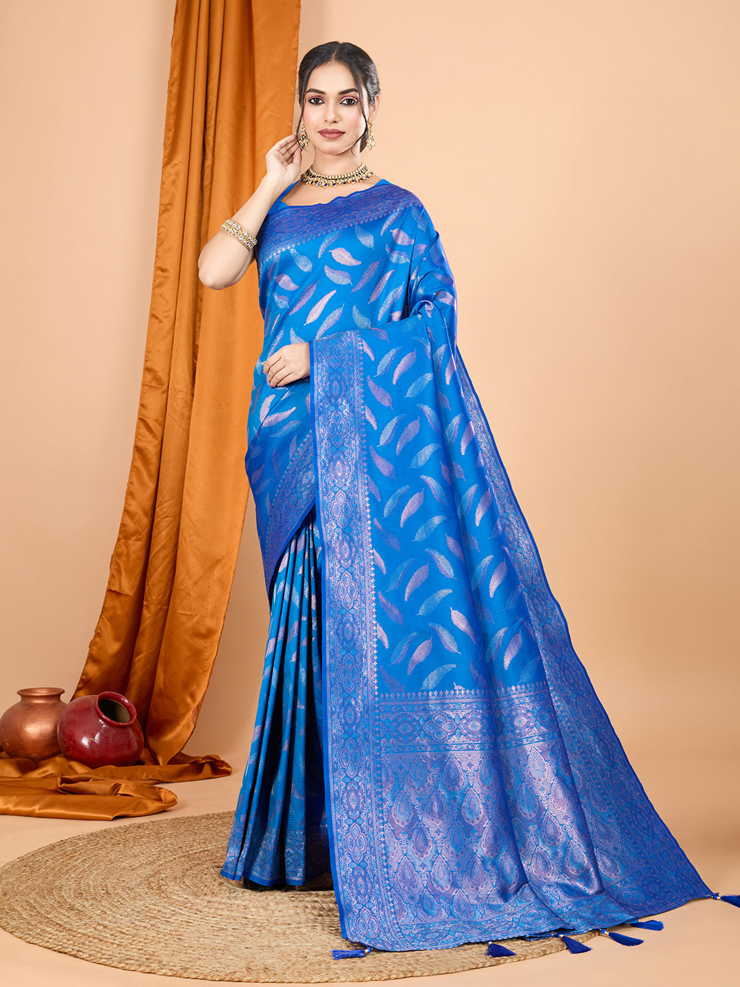 Vedant Vastram Soft Litchi Silk Banarasi Silk Jacquard Saree - Blue - Distacart