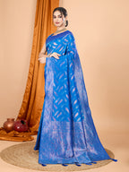 Vedant Vastram Soft Litchi Silk Banarasi Silk Jacquard Saree - Blue - Distacart