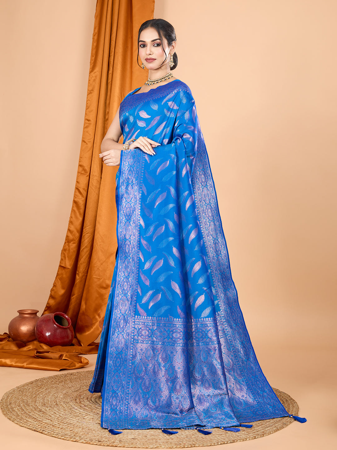 Vedant Vastram Soft Litchi Silk Banarasi Silk Jacquard Saree - Blue - Distacart