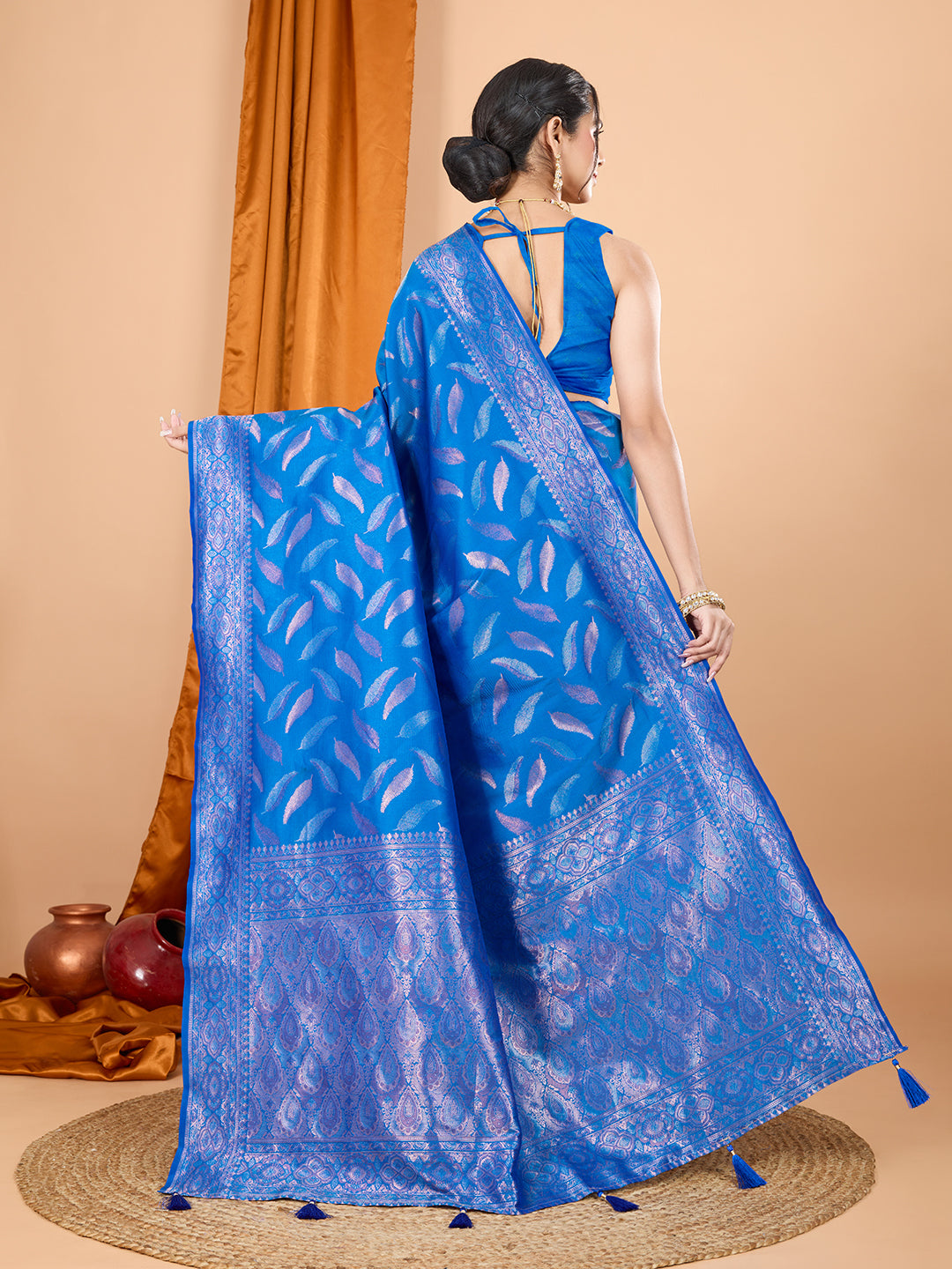 Vedant Vastram Soft Litchi Silk Banarasi Silk Jacquard Saree - Blue - Distacart