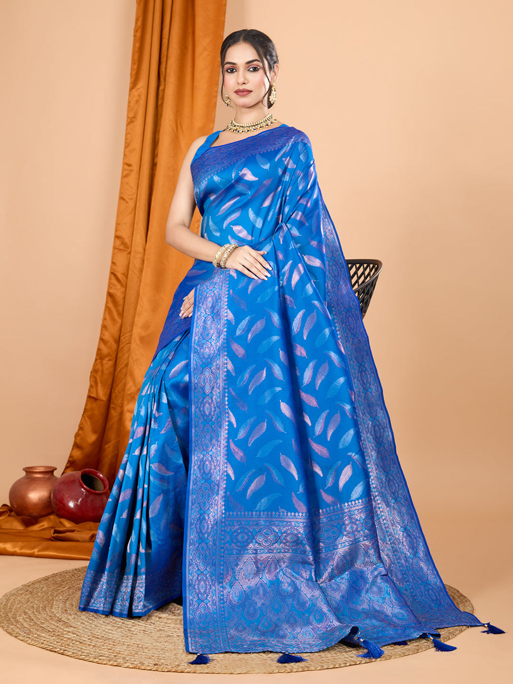 Vedant Vastram Soft Litchi Silk Banarasi Silk Jacquard Saree - Blue - Distacart