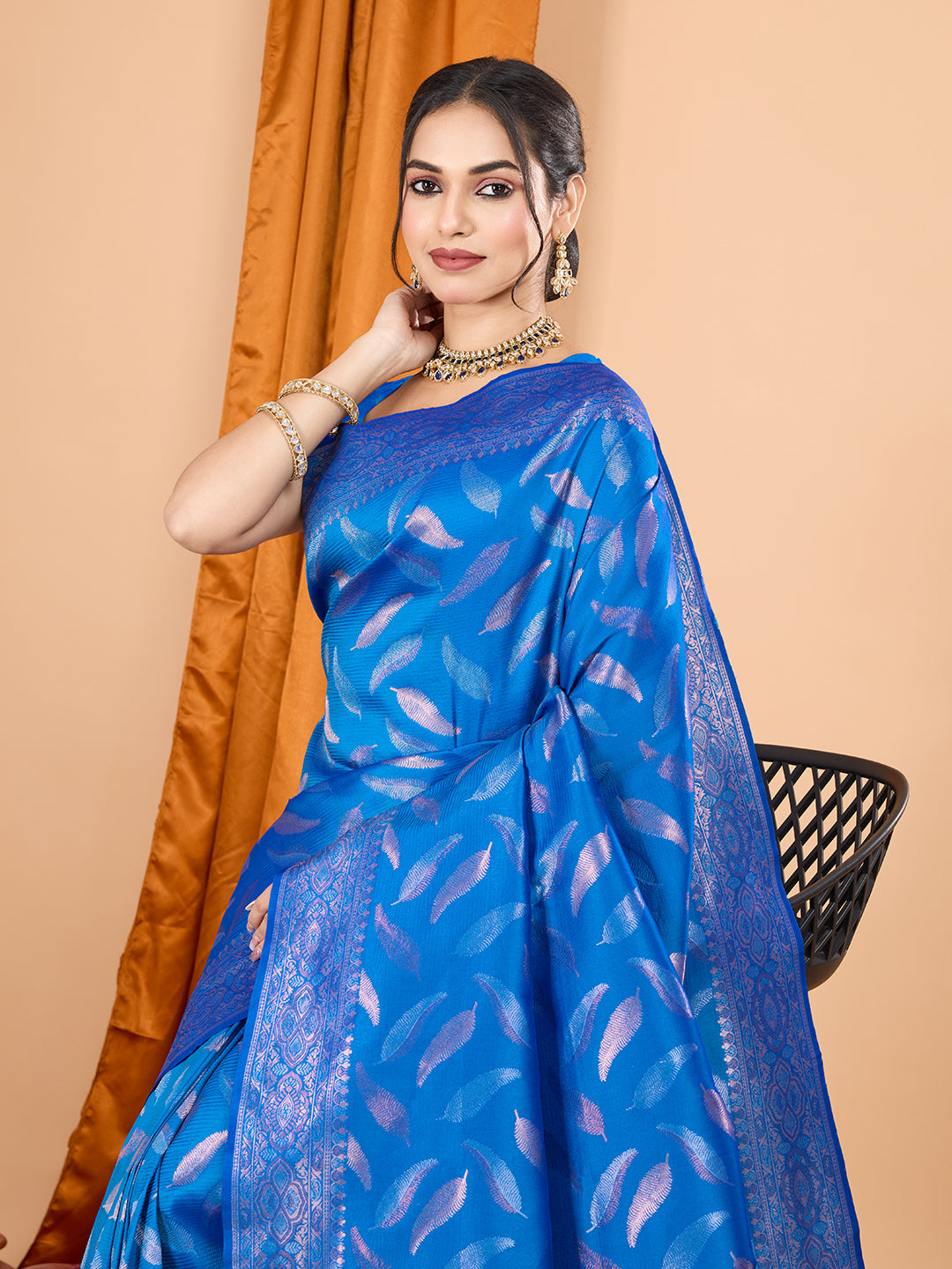 Vedant Vastram Soft Litchi Silk Banarasi Silk Jacquard Saree - Blue - Distacart