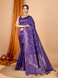 Vedant Vastram Soft Litchi Silk Banarasi Silk Jacquard Saree - Violet - Distacart