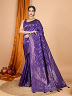 Vedant Vastram Soft Litchi Silk Banarasi Silk Jacquard Saree - Violet - Distacart
