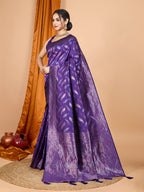 Vedant Vastram Soft Litchi Silk Banarasi Silk Jacquard Saree - Violet - Distacart