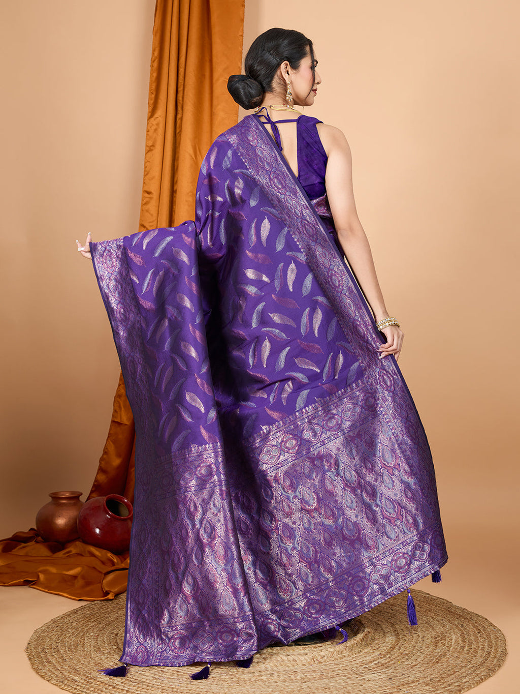 Vedant Vastram Soft Litchi Silk Banarasi Silk Jacquard Saree - Violet - Distacart