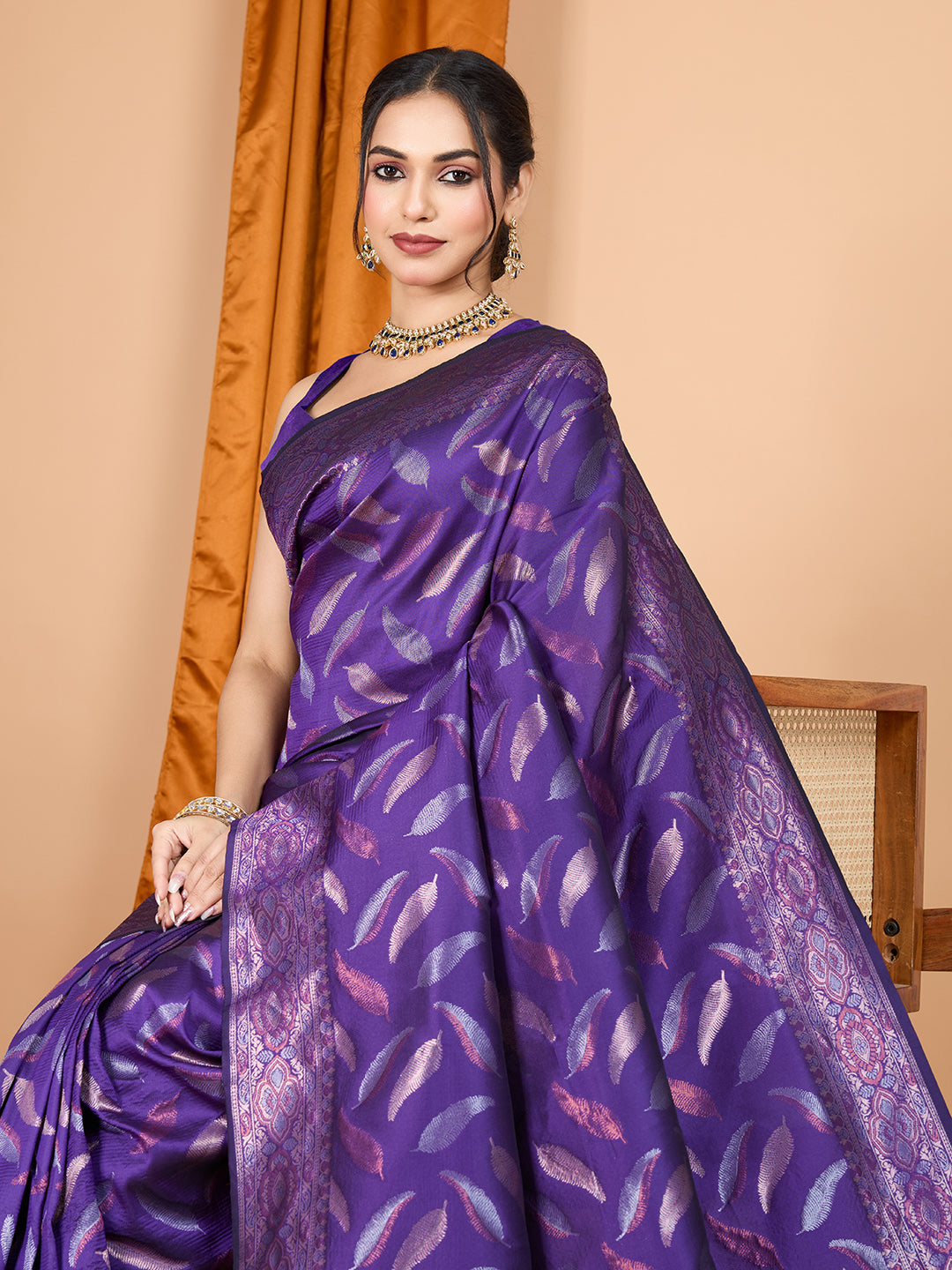 Vedant Vastram Soft Litchi Silk Banarasi Silk Jacquard Saree - Violet - Distacart