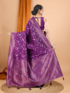 Vedant Vastram Soft Litchi Silk Banarasi Silk Jacquard Saree - Wine - Distacart