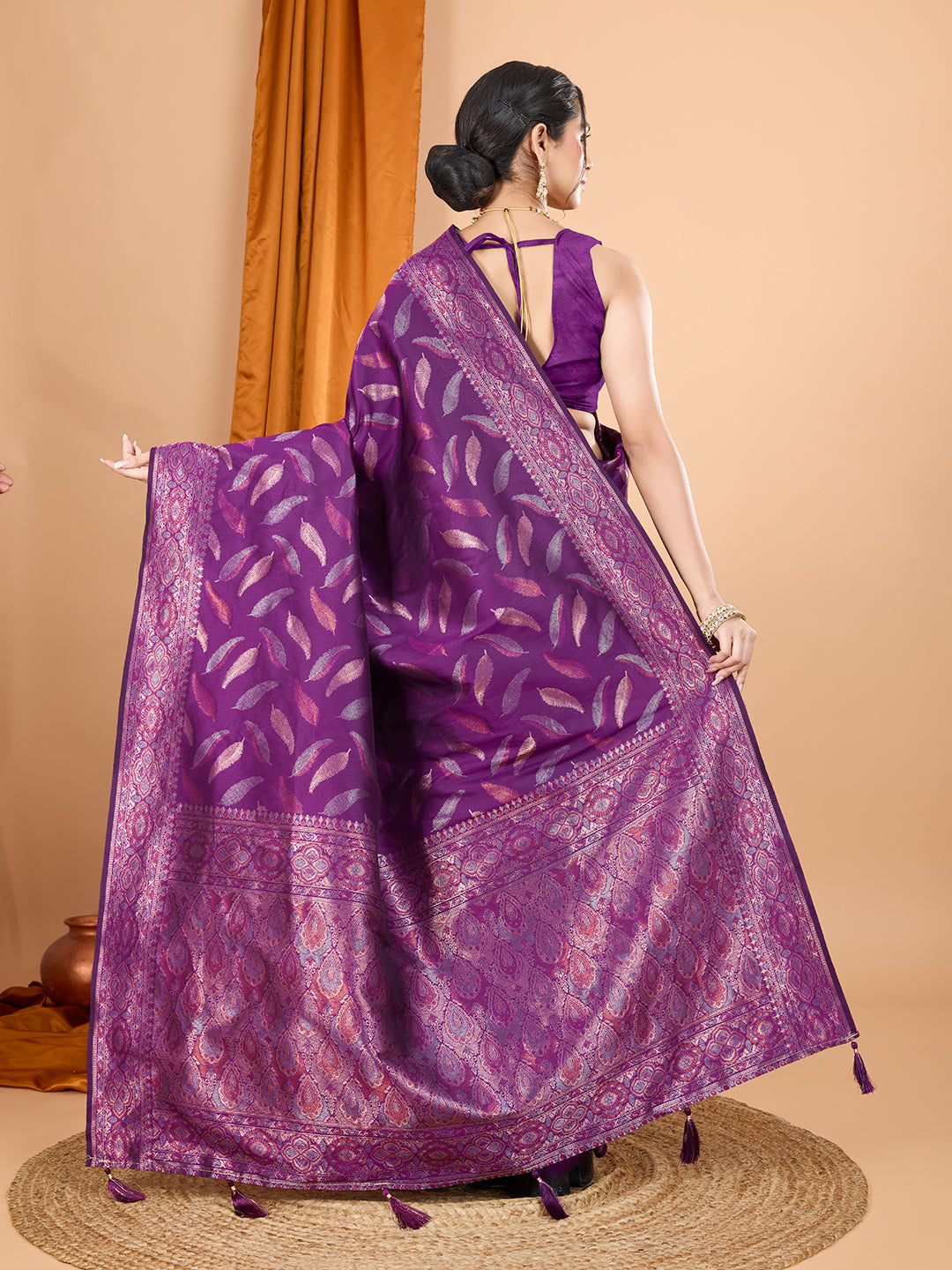 Vedant Vastram Soft Litchi Silk Banarasi Silk Jacquard Saree - Wine - Distacart