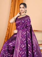 Vedant Vastram Soft Litchi Silk Banarasi Silk Jacquard Saree - Wine - Distacart