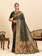 Vedant Vastram Soft Litchi Silk Banarasi Silk Jacquard Saree - Green - Distacart