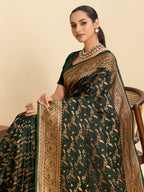 Vedant Vastram Soft Litchi Silk Banarasi Silk Jacquard Saree - Green - Distacart