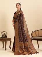 Vedant Vastram Soft Litchi Silk Banarasi Silk Jacquard Saree - Maroon - Distacart
