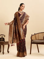 Vedant Vastram Soft Litchi Silk Banarasi Silk Jacquard Saree - Maroon - Distacart