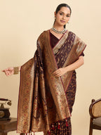Vedant Vastram Soft Litchi Silk Banarasi Silk Jacquard Saree - Maroon - Distacart