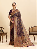 Vedant Vastram Soft Litchi Silk Banarasi Silk Jacquard Saree - Wine - Distacart