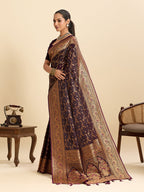 Vedant Vastram Soft Litchi Silk Banarasi Silk Jacquard Saree - Wine - Distacart