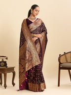 Vedant Vastram Soft Litchi Silk Banarasi Silk Jacquard Saree - Wine - Distacart