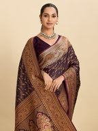 Vedant Vastram Soft Litchi Silk Banarasi Silk Jacquard Saree - Wine - Distacart