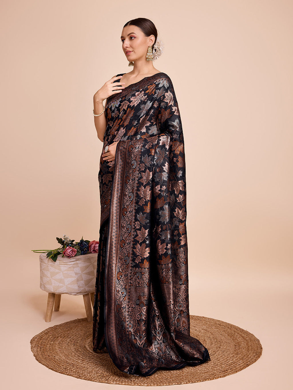 Vedant Vastram Soft Litchi Silk Banarasi Silk Saree - Black - Distacart