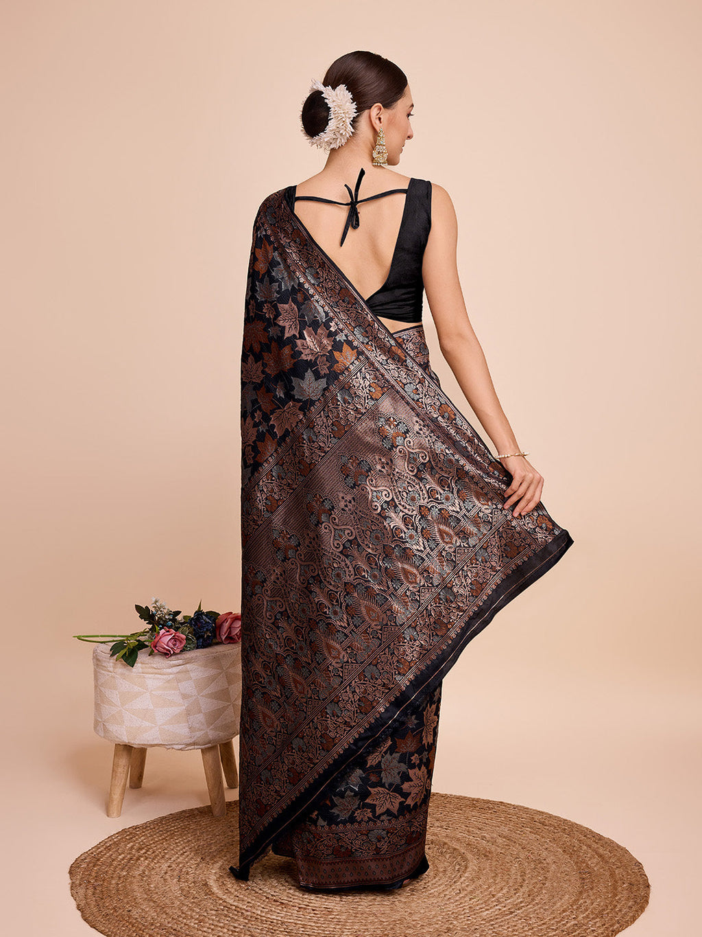 Vedant Vastram Soft Litchi Silk Banarasi Silk Saree - Black - Distacart