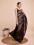 Vedant Vastram Soft Litchi Silk Banarasi Silk Saree - Black - Distacart