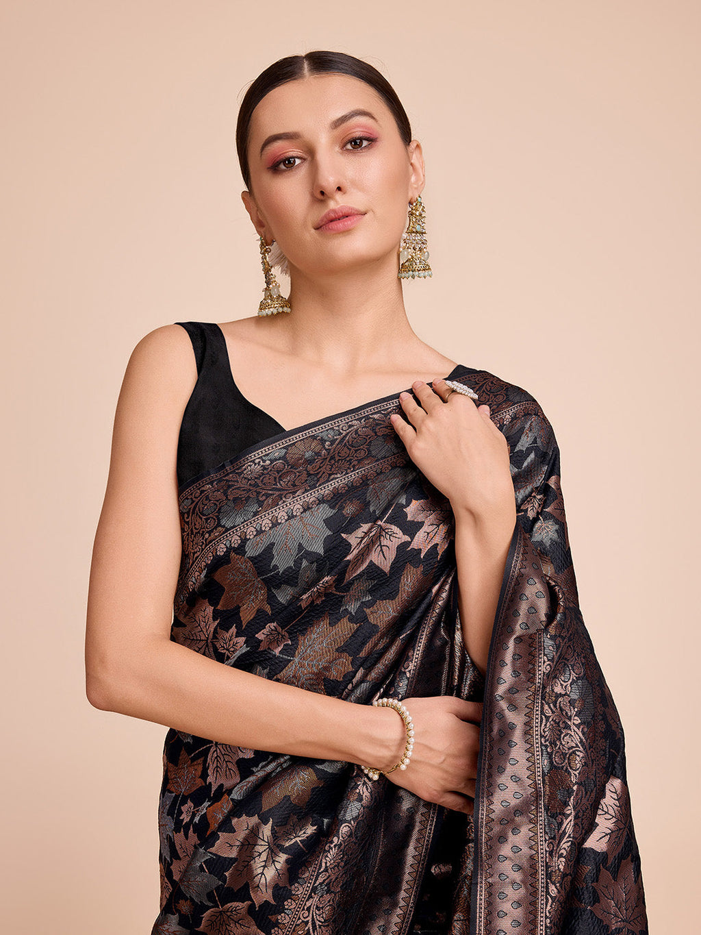Vedant Vastram Soft Litchi Silk Banarasi Silk Saree - Black - Distacart