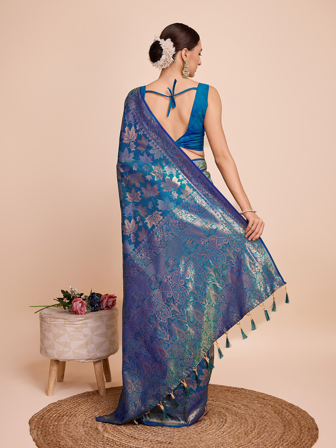 Vedant Vastram Soft Litchi Silk Banarasi Silk Saree - Firozi - Distacart