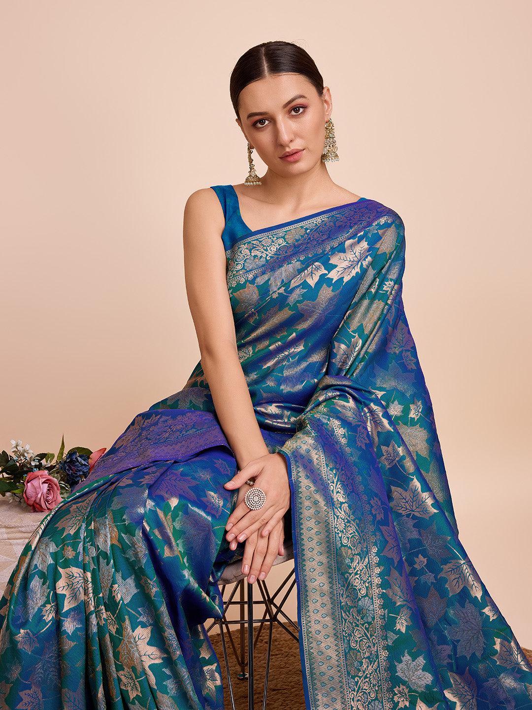 Vedant Vastram Soft Litchi Silk Banarasi Silk Saree - Firozi - Distacart