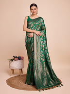 Vedant Vastram Soft Litchi Silk Banarasi Silk Saree - Green - Distacart