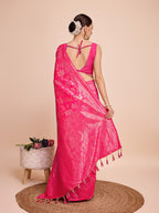 Vedant Vastram Soft Litchi Silk Banarasi Silk Saree - Magenta - Distacart