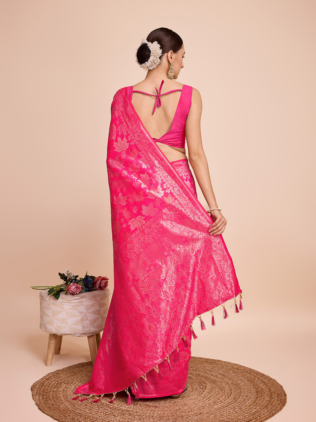 Vedant Vastram Soft Litchi Silk Banarasi Silk Saree - Magenta - Distacart