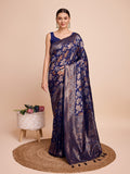 Vedant Vastram Soft Litchi Silk Banarasi Silk Saree - Navy - Distacart