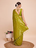 Vedant Vastram Soft Litchi Silk Banarasi Silk Saree - Olive - Distacart