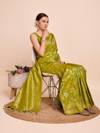 Vedant Vastram Soft Litchi Silk Banarasi Silk Saree - Olive - Distacart